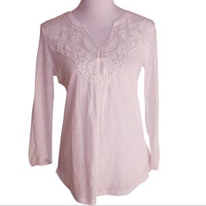 Anthropologie White Lace Top 3/4 sleeve Meadow Rue top Size Small